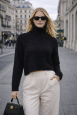 Siyah Sırt Dekolteli Bağlama Detaylı Triko Kazak - Görsel 2