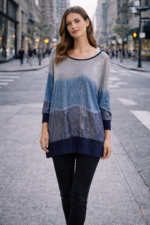 Mavi Geçişli Işıltılı Oversize Tunik