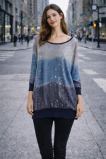 Mavi Geçişli Işıltılı Oversize Tunik - Görsel 4