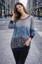 Mavi Geçişli Işıltılı Oversize Tunik - Görsel 3