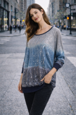 Mavi Geçişli Işıltılı Oversize Tunik - Görsel 2