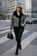 Gümüş Payetli Kürk Yakalı Ceket - Görsel 3