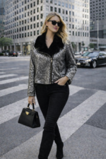 Gümüş Payetli Kürk Yakalı Ceket - Görsel 2