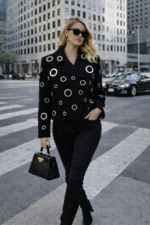 Siyah Halka Detaylı Kruvaze Ceket