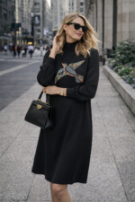 Kuş Nakış Detaylı Siyah Midi Elbise - Görsel 3