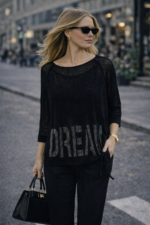 Dream Yazı Detaylı Siyah Triko Bluz