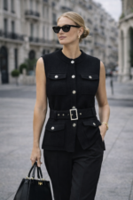 Kemerli Düğme Detaylı Siyah Yelek - Görsel 3