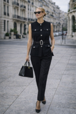 Kemerli Düğme Detaylı Siyah Yelek - Görsel 2