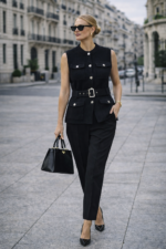 Kemerli Düğme Detaylı Siyah Yelek